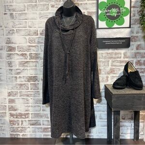 Tacera Cozy Charcoal Cowl Neck Dress large